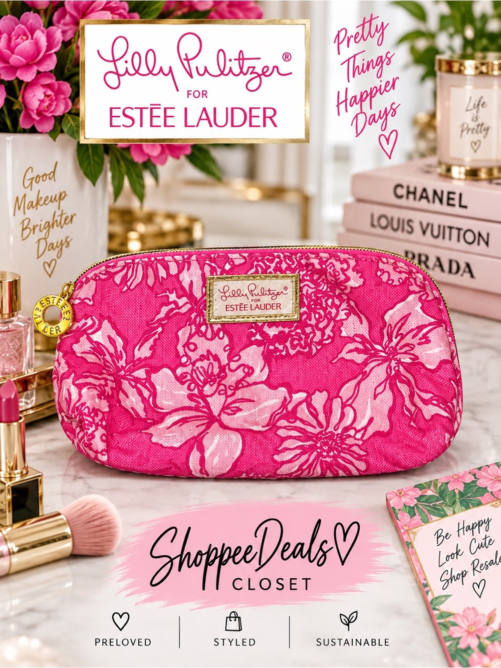 Lilly Pulitzer for Estée Lauder Pink Floral Makeup Bag